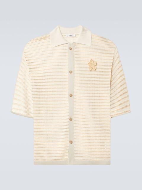Crochet floral-appliqué open-knit shirt