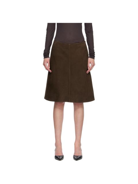 Brown A-Line Suede Midi Skirt