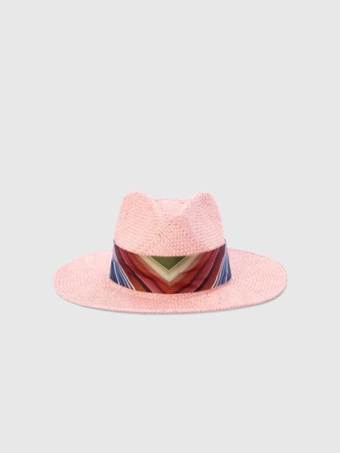 Straw hat with silk ribbon