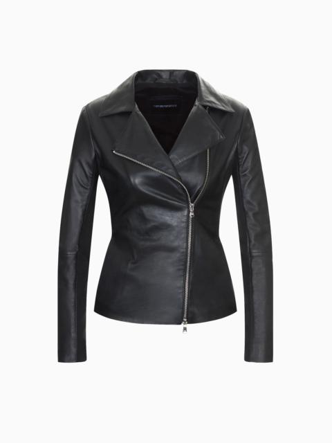 Semi-aniline nappa-lambskin jacket with jersey inserts