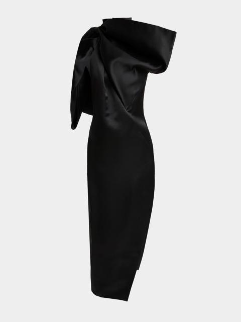 Big Bow Satin Backless Halter Midi Dress