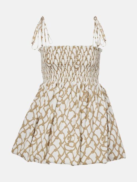 Knot shirred cotton minidress