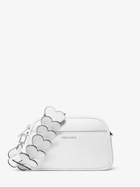 Jet Set Small Leather and Heart Embellished Strap Camera Crossbody Bag