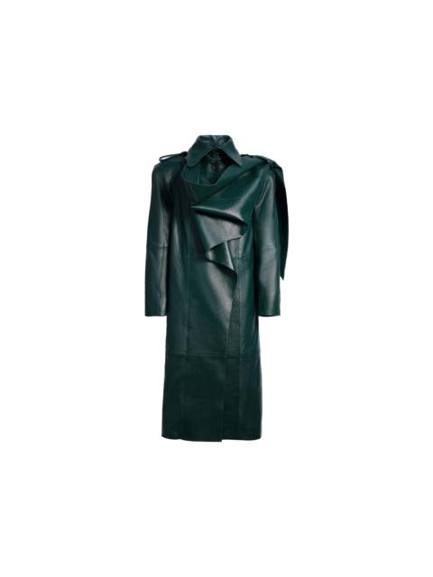 Mugler H&M Leather Trench Coat with Scarf Dark Green