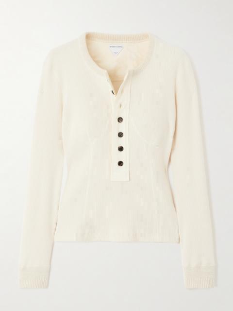 Ribbed Stretch-cotton Henley Top