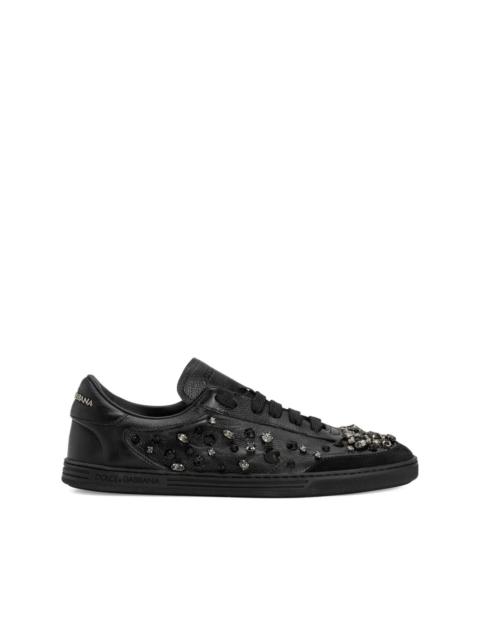 crystal-embellished leather sneakers