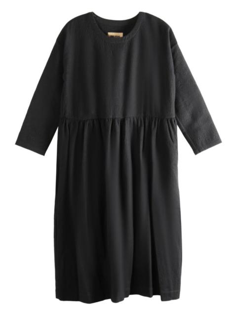 long-sleeve crew-neck midi dress