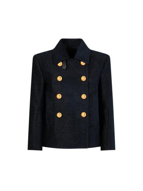 METALLIC SILK BLEND BOUCLE' CROPPED PEACOAT