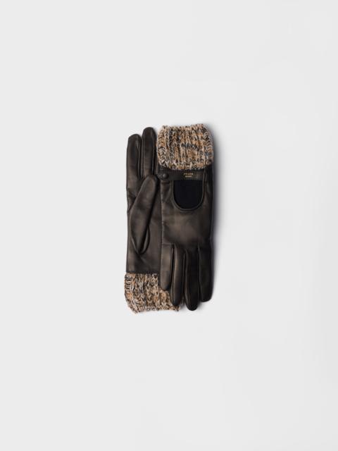Nappa leather and mélange knit gloves
