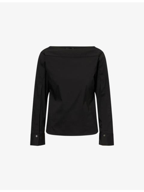 Open-Sleeve Boat Neck Cotton-Blend Top