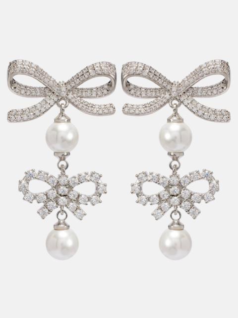 Bow-detail embellished faux pearl earrings