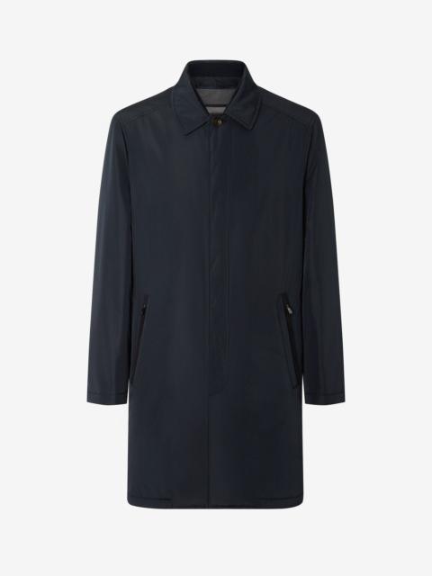 Blue technical fabric trench coat with vest