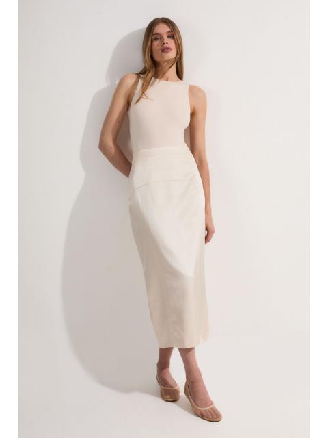 Premium Viscose Linen Tailored Column Midi Skirt
