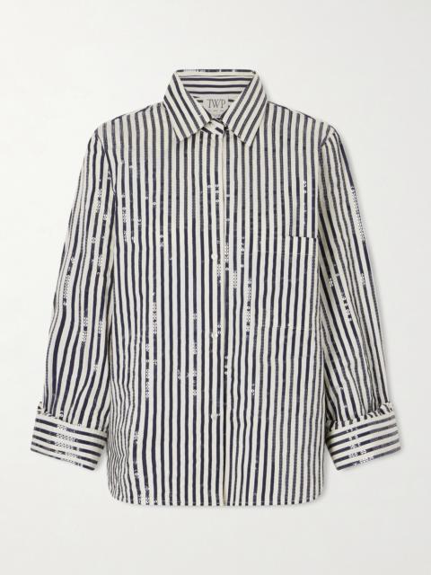 Next Morning Sequined Striped Cotton-blend Poplin Shirt