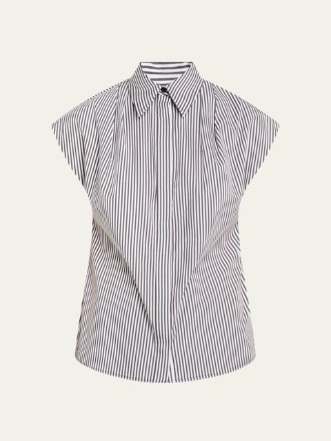 Gabi Striped Cap-Sleeve Button-Down Shirt