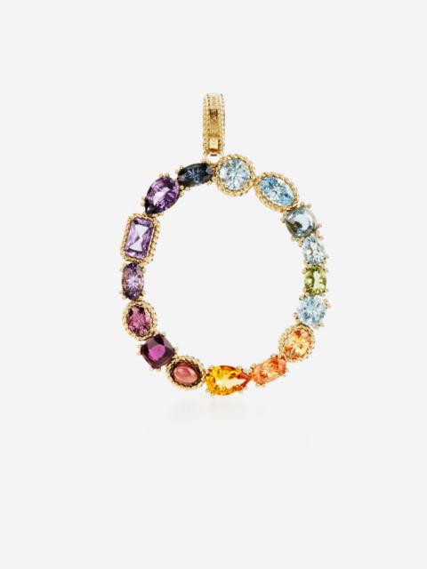 Rainbow alphabet O 18 kt yellow gold charm with multicolor fine gems