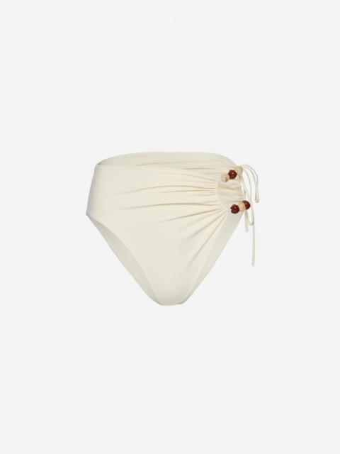High-waist swim bottom with bead detail in cream