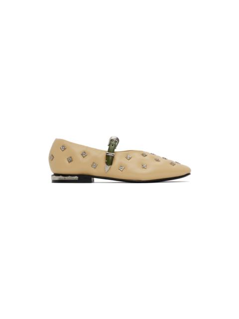 Beige & Khaki Mary Jane Ballerina Flats