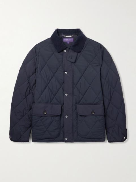 Carleton Corduroy and Suede-Trimmed Quilted Shell Down Jacket Navy
