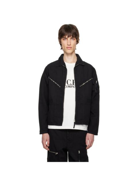 Black Cotton Linen Full Zip Overshirt