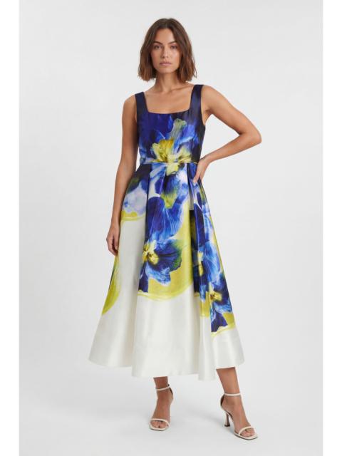 Photographic Floral Twill Prom Woven Midi Dress