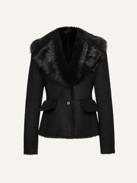 Fur-collar shearling jacket in black