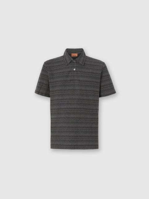 Short Sleeve Cotton Polo with Zigzag Pattern