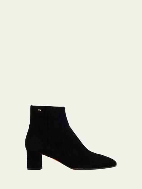 Suede Block-Heel Ankle Booties
