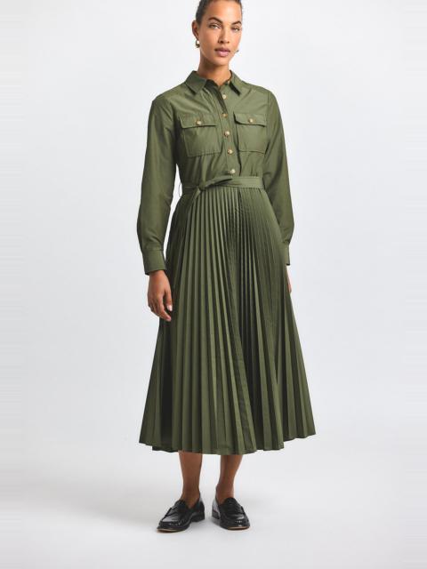KENZA COTTON POLY POPLIN PLEATED SHIRT DRESS