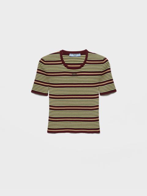 Short-sleeved striped cotton sweater