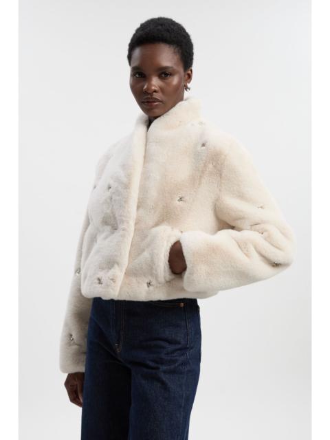 Crystal Embellished Faux Fur Short Coat
