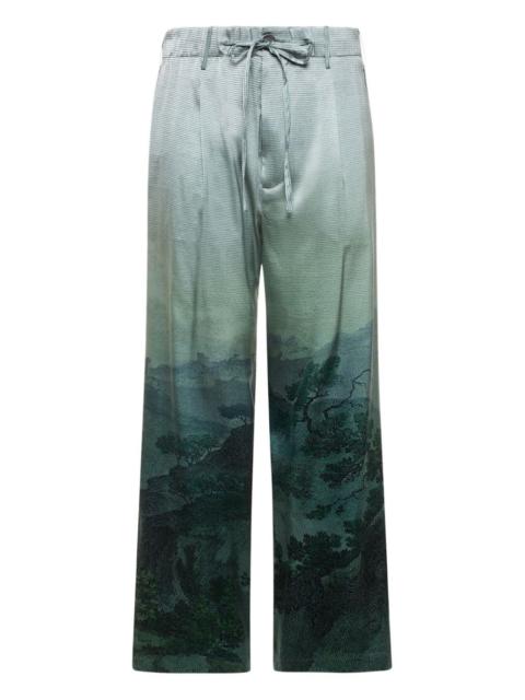 landscape-print drawstring-waist trousers