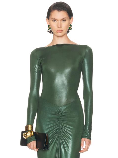 Coated Jersey Boatneck Bodysuit