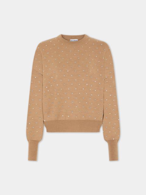 CRYSTALS EMBELLISHED CAMEL JUMPER