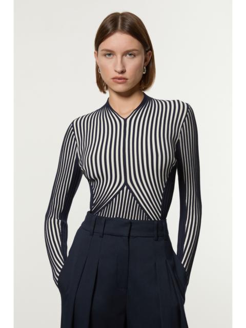 Petite Stripe Fitted Long Sleeve Knitted Top