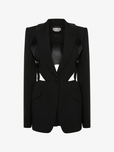 Women's Slashed Leather Harness Jacket in Black