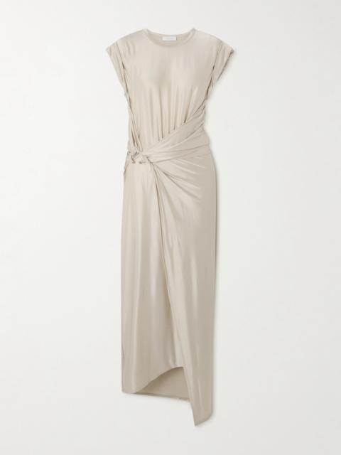 Embellished Asymmetric Draped Satin-jersey Midi Dress