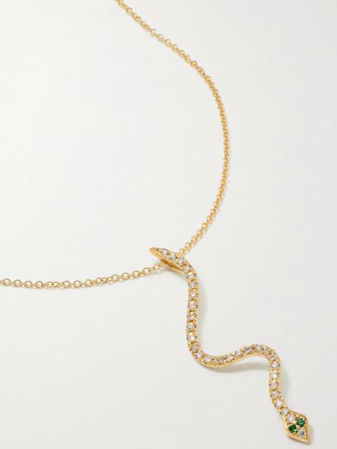 Lucky Snake 18-karat Gold, Diamond And Tsavorite Necklace