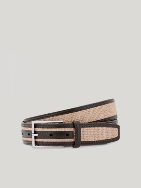 BEIGE RAFFIA BELT WITH CONTRASTING LEATHER TRIM AND EDGE