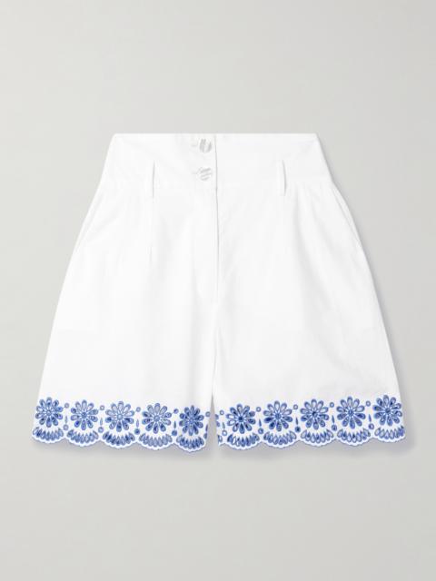 Rocchetta Broderie Anglaise-trimmed Cotton-poplin Shorts