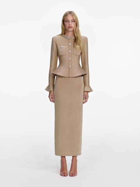 Gold Crystal Trim Knit Midi Dress