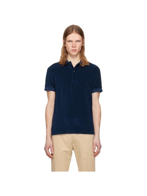 Navy Towelling Short Sleeve Polo