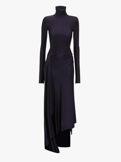 Long Sleeve High Neck Jersey Dress In Blackberry