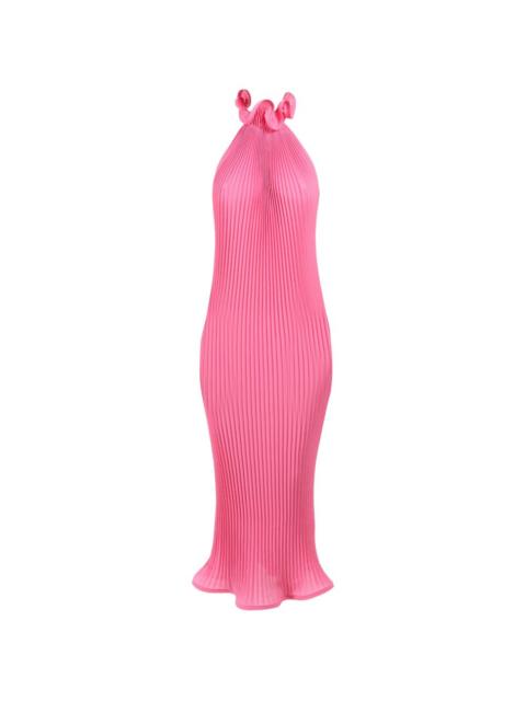 pleated turtleneck maxi dress