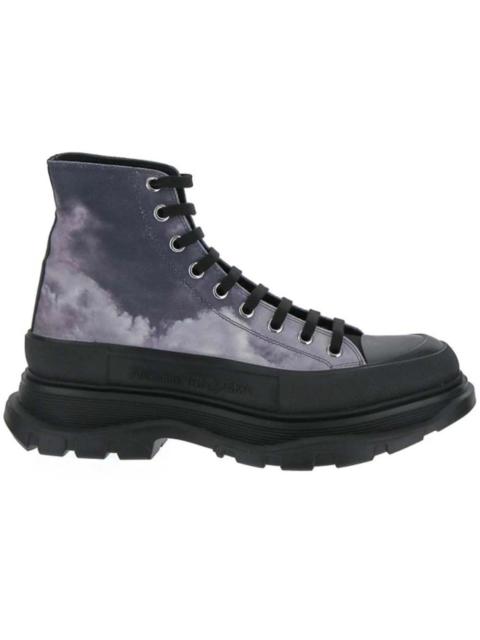 Alexander McQueen Blue Sky Print Tread Slick Boots Black Blue