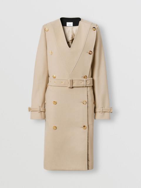 Contrast Facing Wool Cashmere V-neck Trench Coat