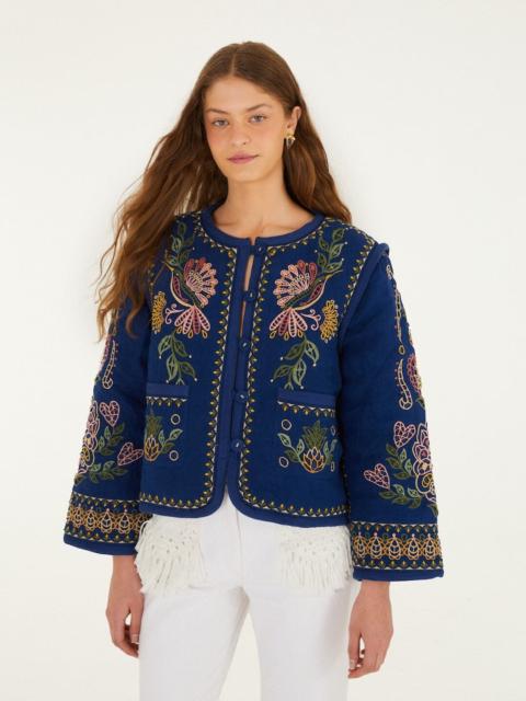 Dark Blue Embroidered Pockets Richelieu Jacket