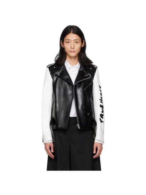 Black & White Paneled Faux-Leather Jacket