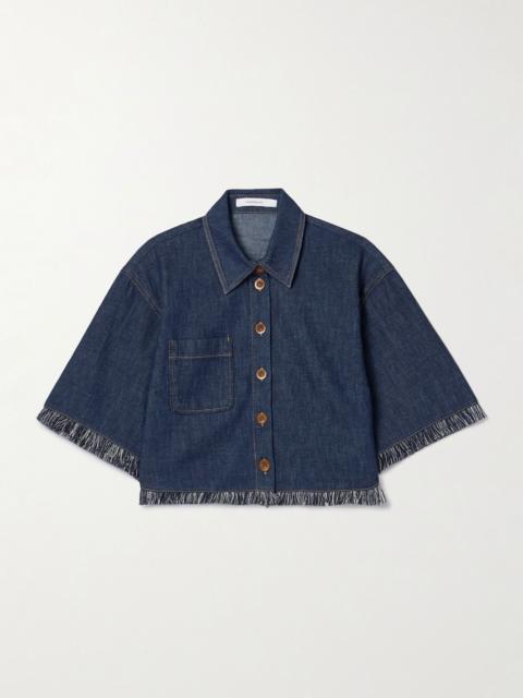 Rhiannon cropped frayed denim shirt Navy