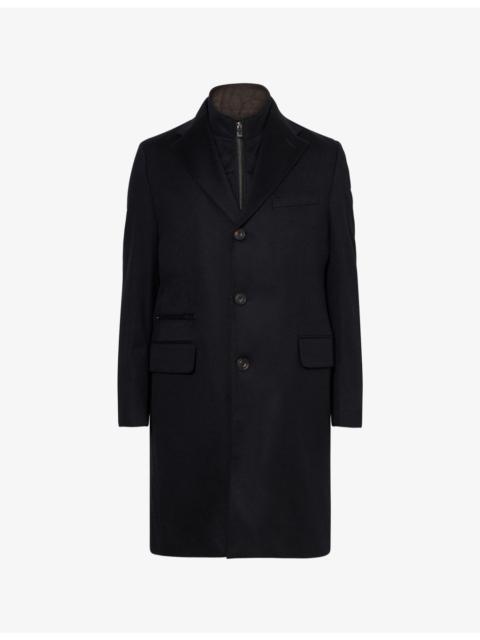 Notched-Collar Long-Sleeve Cashmere Overcoat